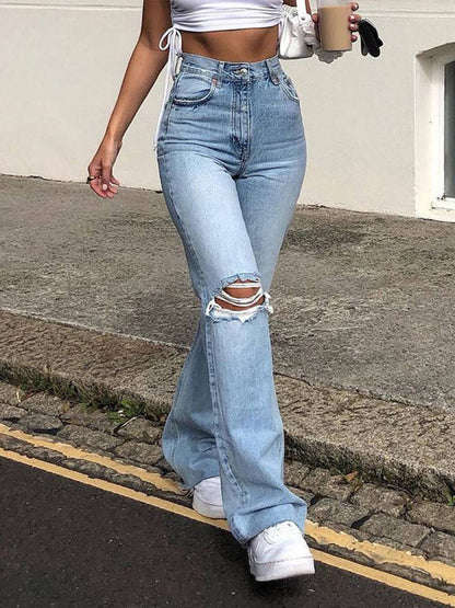 Amarenne - Wide-Leg Ripped Bootcut Jeans