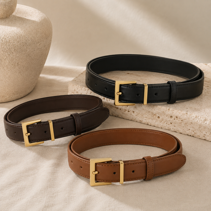 Amarenne – Camille Leather Belt – Elegant Square Buckle