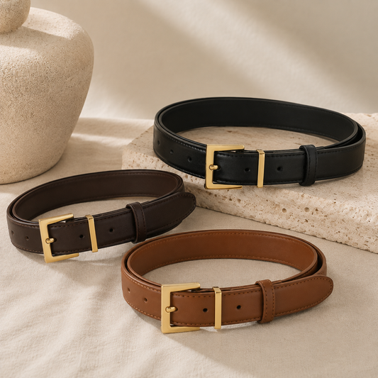 Amarenne – Camille Leather Belt – Elegant Square Buckle