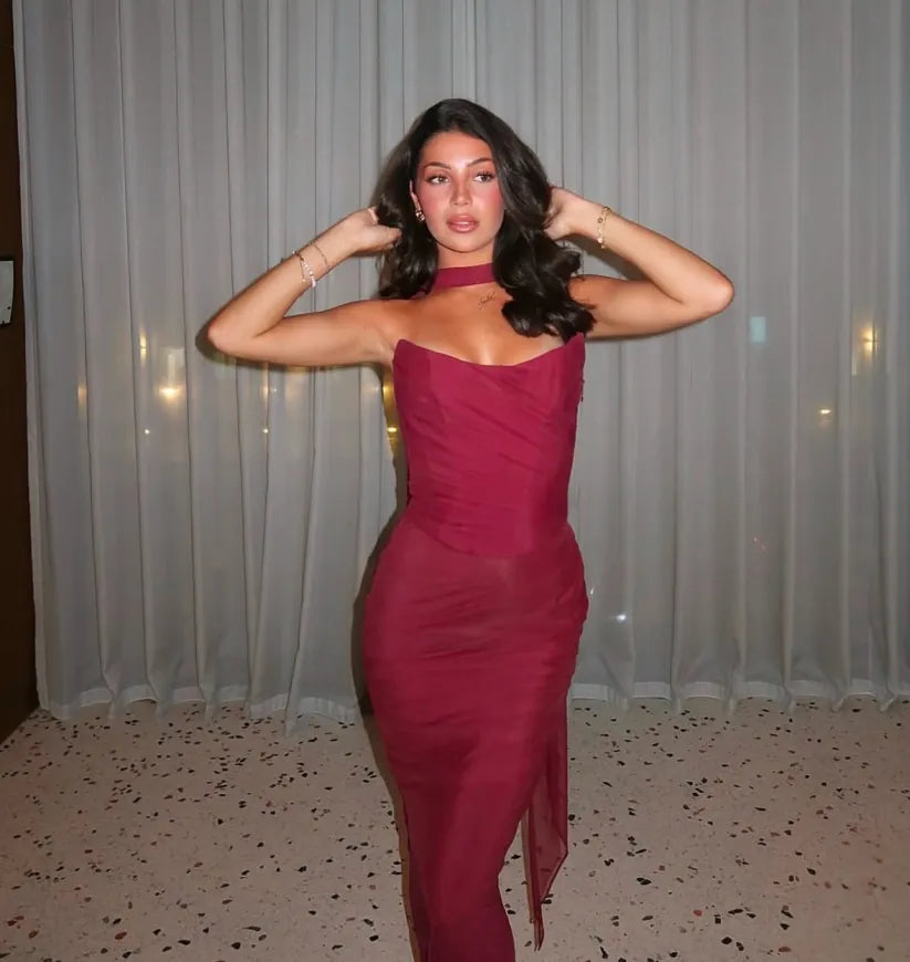 Amarenne - Strapless Bodycon Maxi Dress