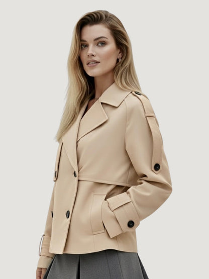 Amarenne - Short Double-Breasted Trench Jacket