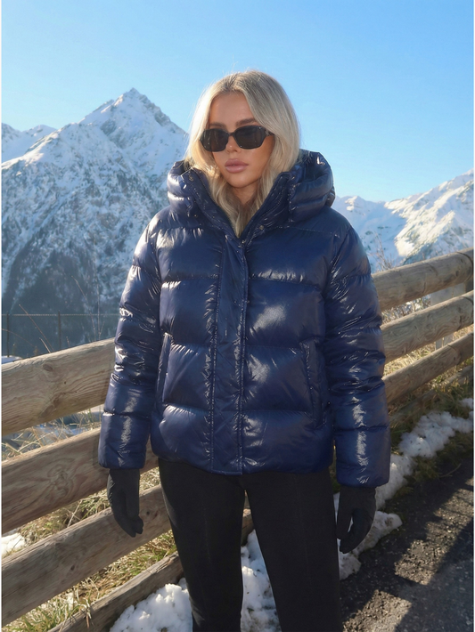 Amarenne - Glossy Hooded Puffer Jacket