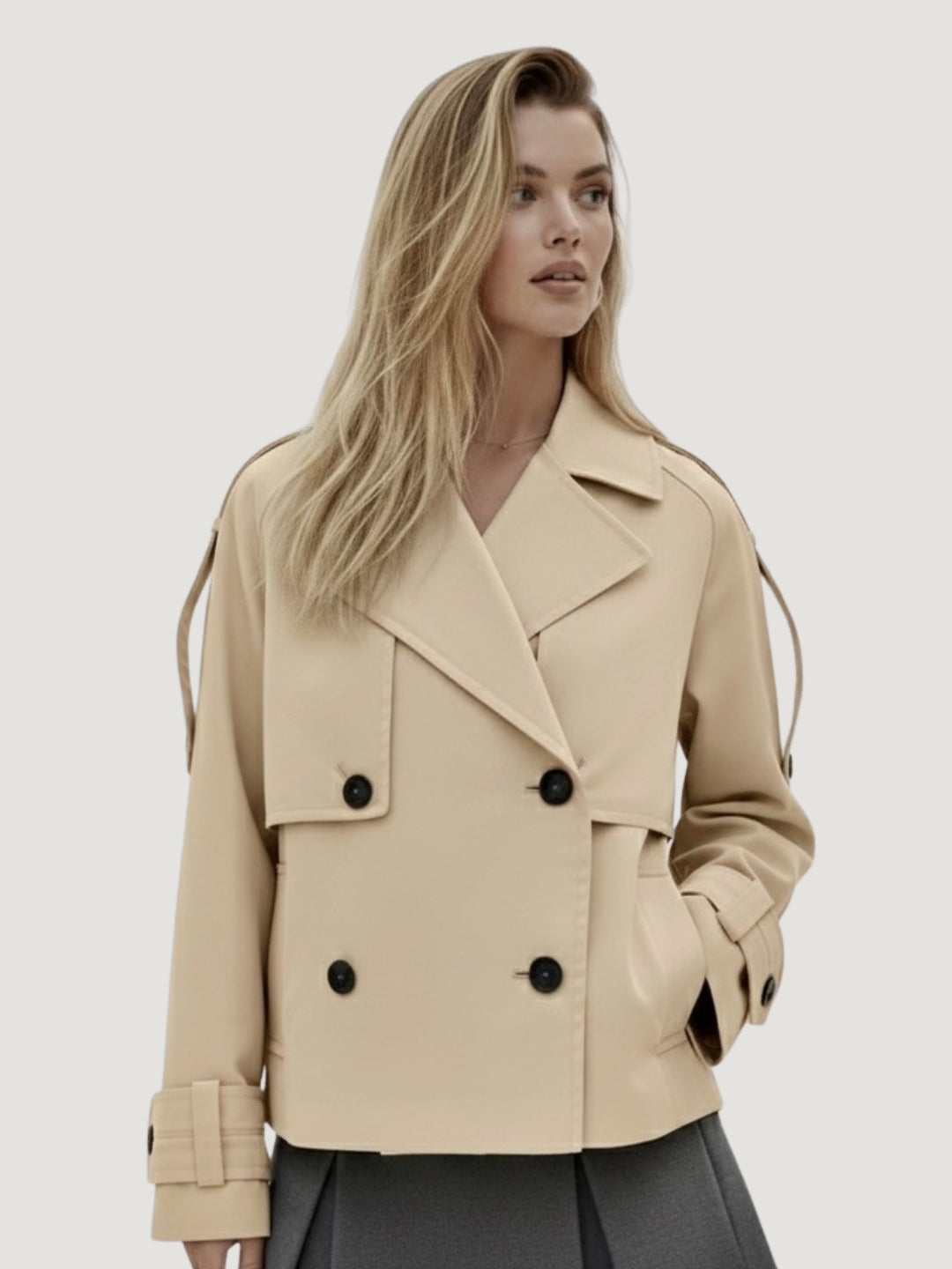Amarenne - Short Double-Breasted Trench Jacket