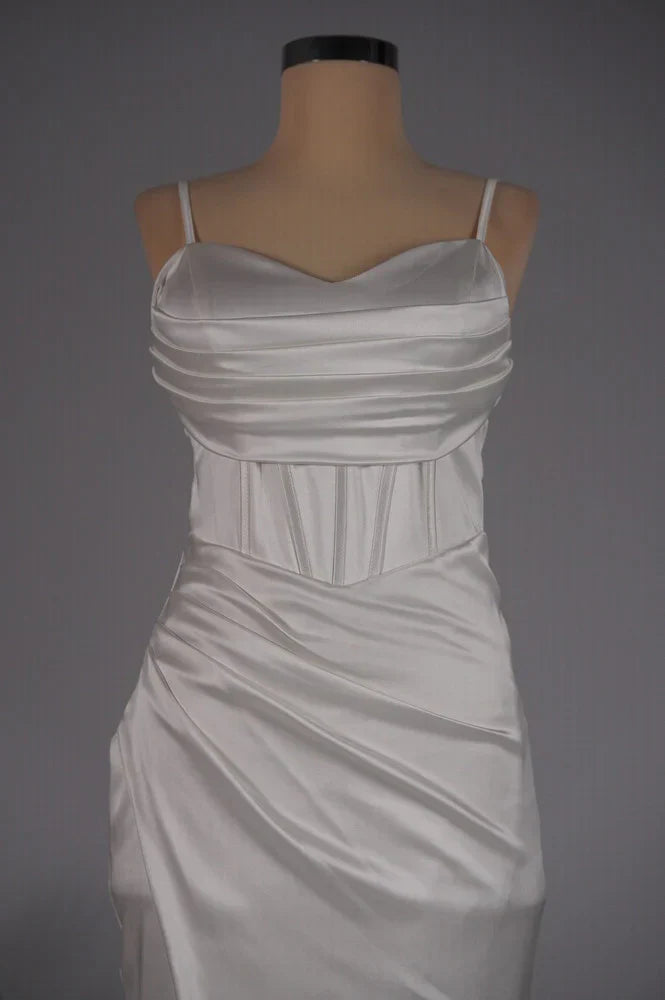 Amarenne - Satin Corset Slit Gown