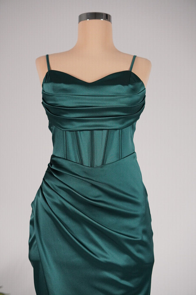 Amarenne - Satin Corset Slit Gown