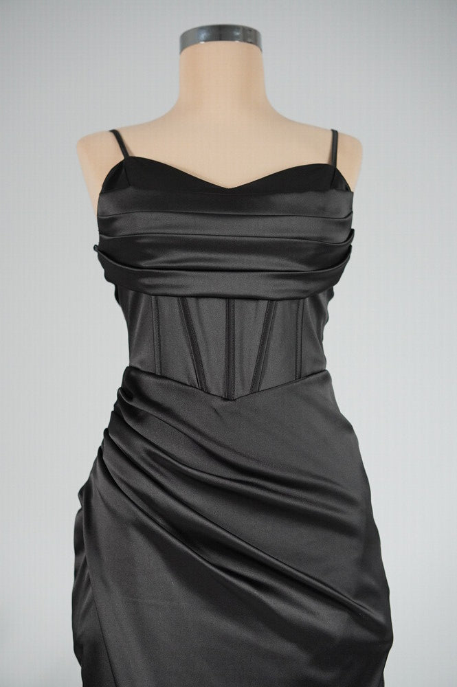 Amarenne - Satin Corset Slit Gown
