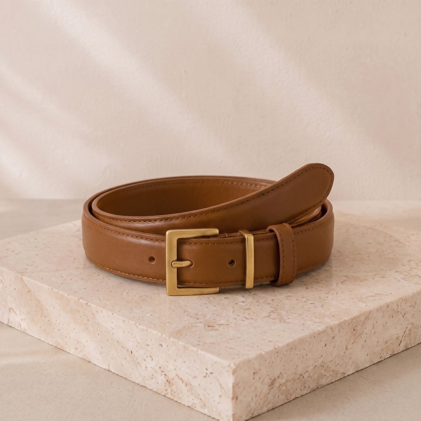 Amarenne – Camille Leather Belt – Elegant Square Buckle