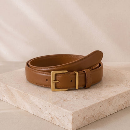 Amarenne – Camille Leather Belt – Elegant Square Buckle