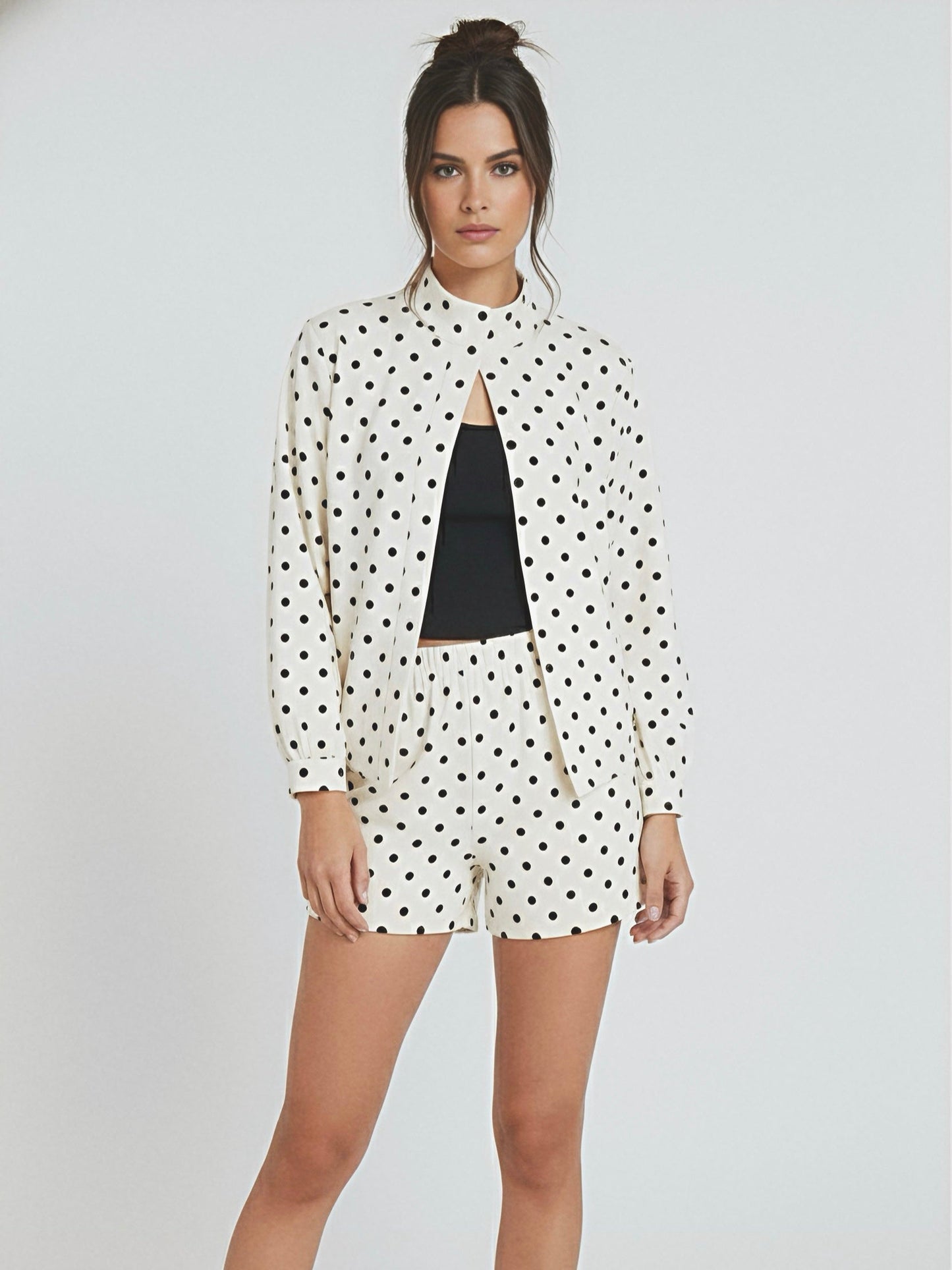 Amarenne - Polka Dot Jacket & Skirt Set