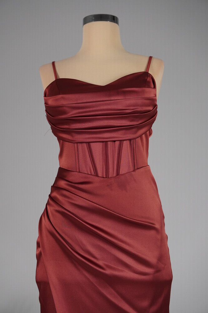 Amarenne - Satin Corset Slit Gown