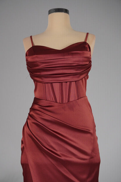 Amarenne - Satin Corset Slit Gown