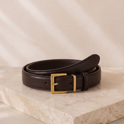 Amarenne – Camille Leather Belt – Elegant Square Buckle