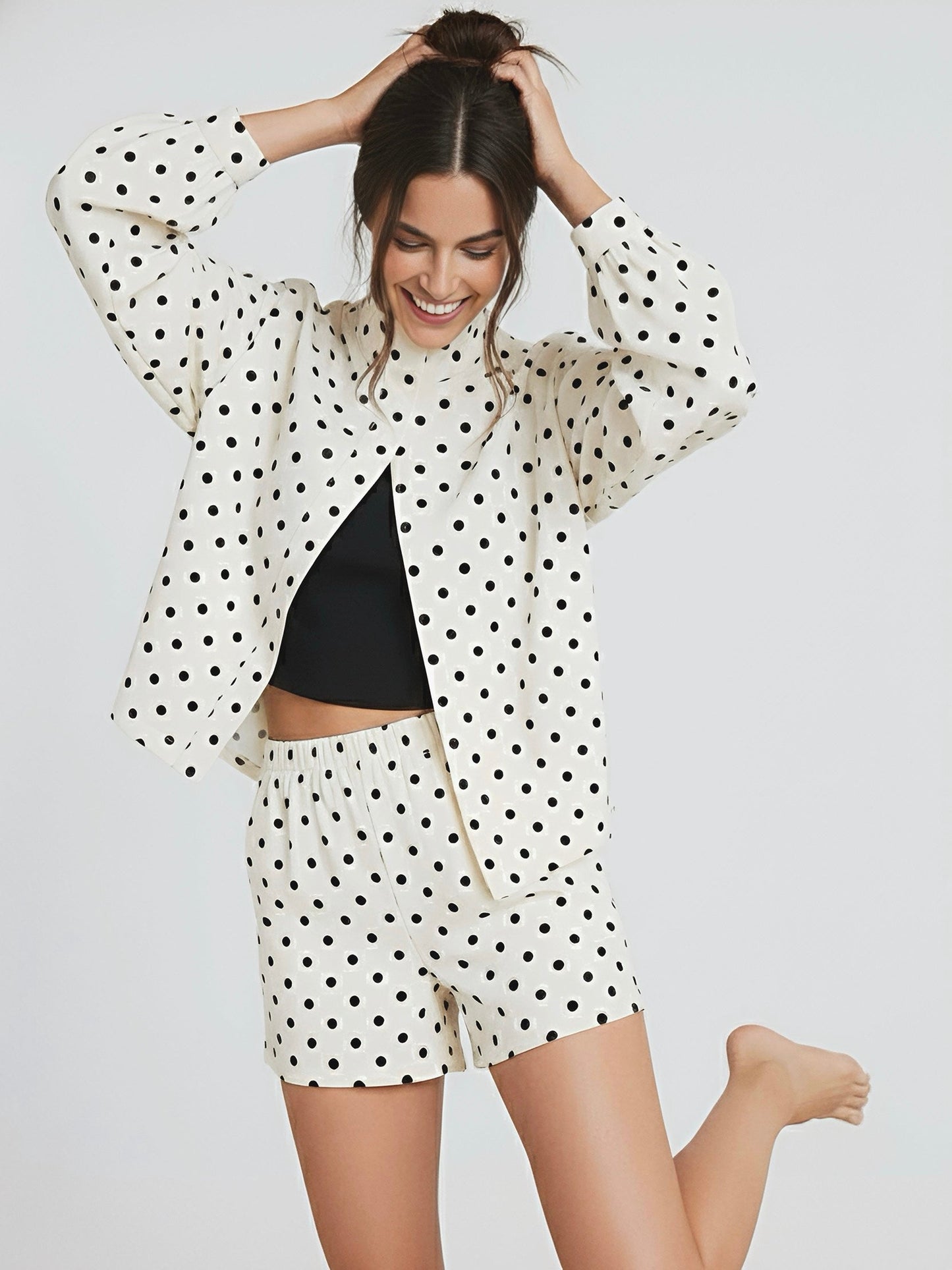Amarenne - Polka Dot Jacket & Skirt Set