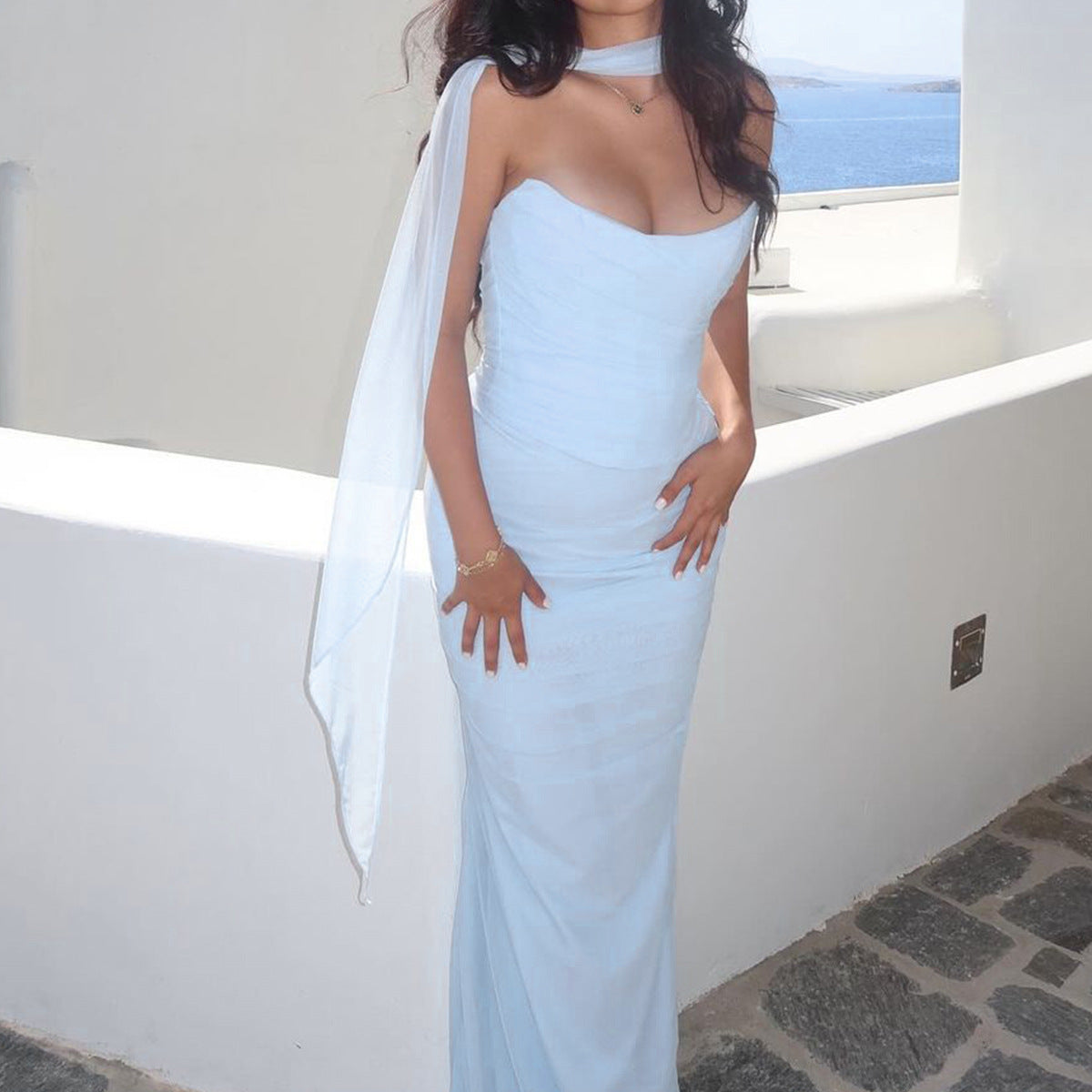 Amarenne - Strapless Bodycon Maxi Dress