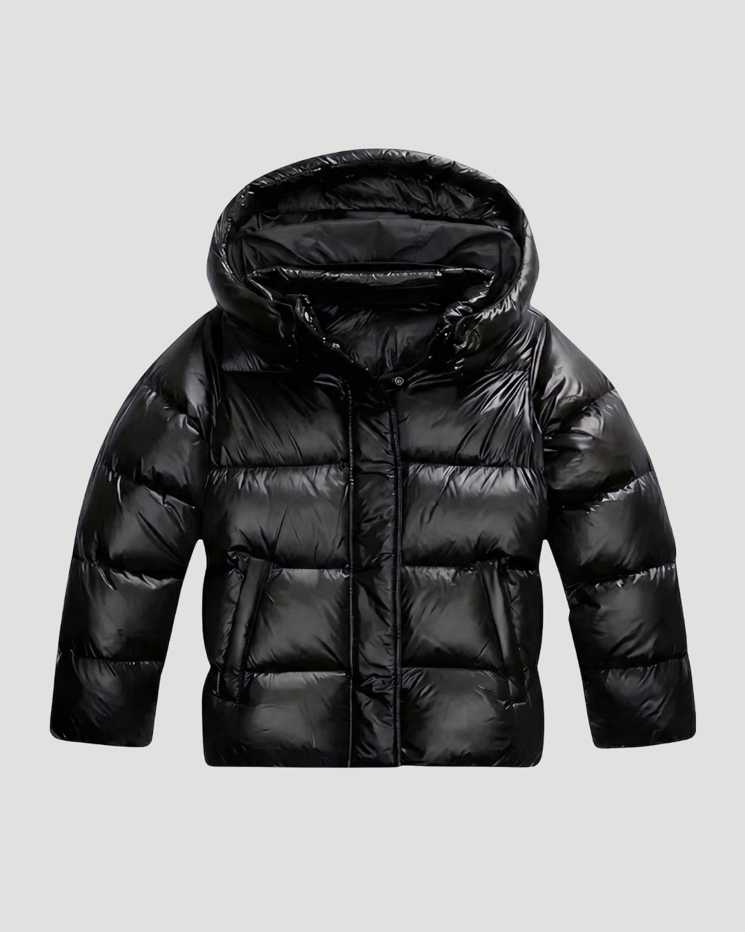 Amarenne - Glossy Hooded Puffer Jacket
