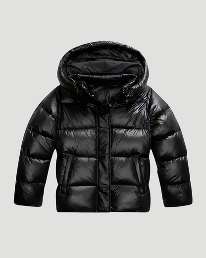 Amarenne - Glossy Hooded Puffer Jacket