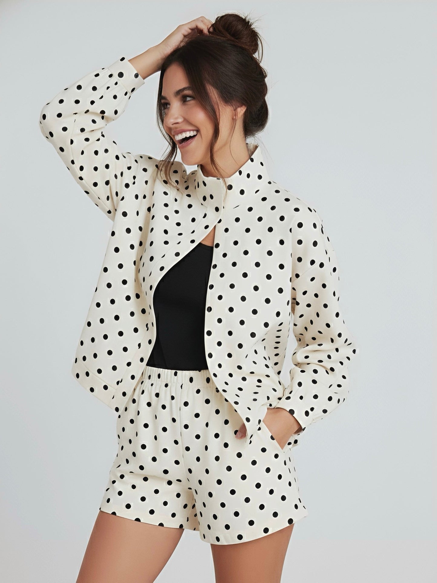 Amarenne - Polka Dot Jacket & Skirt Set
