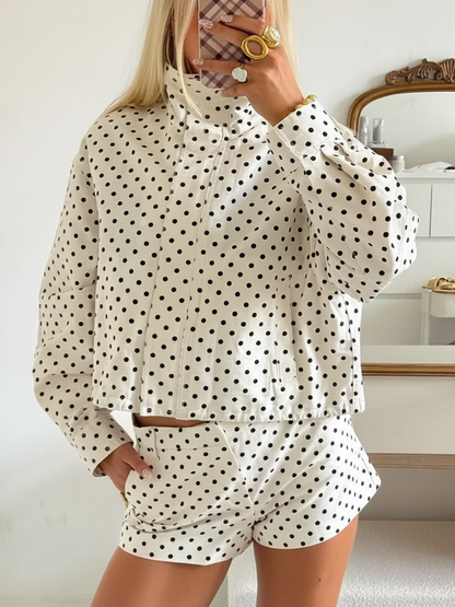Amarenne - Polka Dot Jacket & Skirt Set