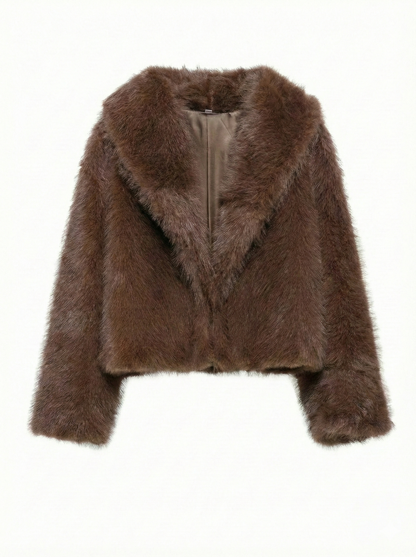 Amarenne - Cropped Faux Fur Jacket with Wide Collar