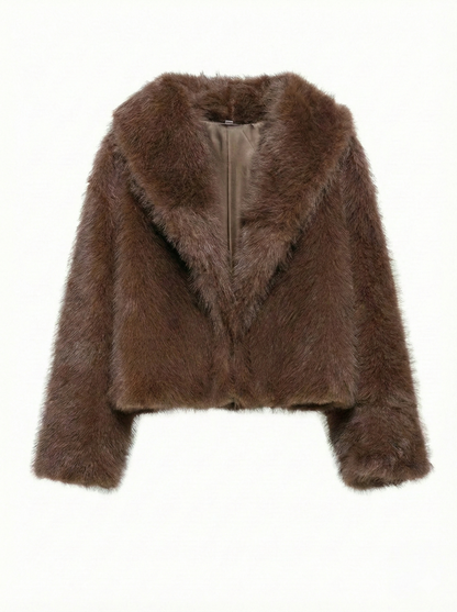 Amarenne - Cropped Faux Fur Jacket with Wide Collar