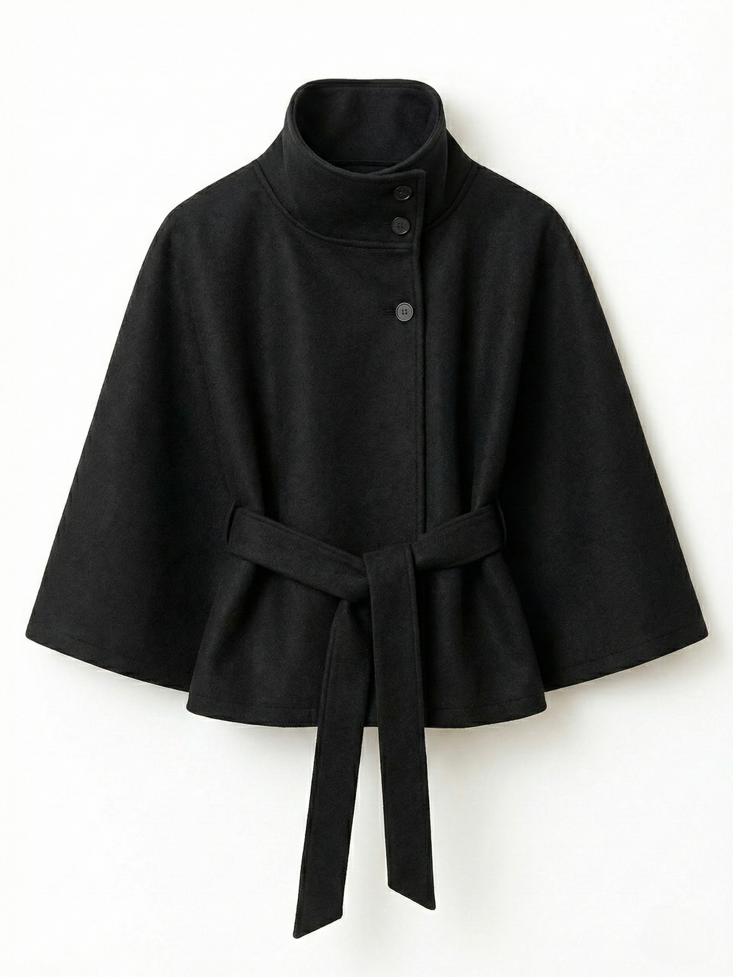 Amarenne - High-Neck Belted Cape Jacket