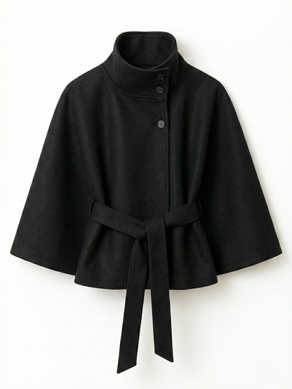 Amarenne - High-Neck Belted Cape Jacket