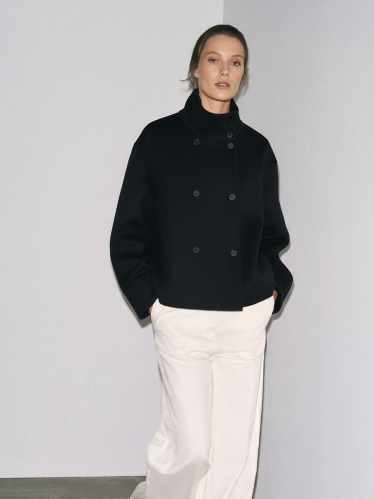 Amarenne - Blend High-Neck Short Coat