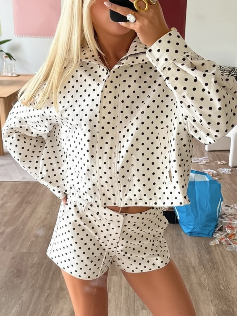 Amarenne - Polka Dot Jacket & Skirt Set