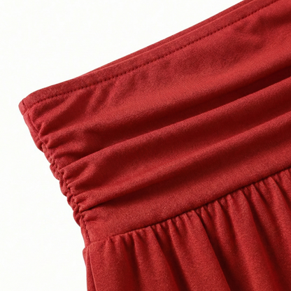 Amarenne - Stretchy Ruched V-Neck Wide-Leg Jumpsuit