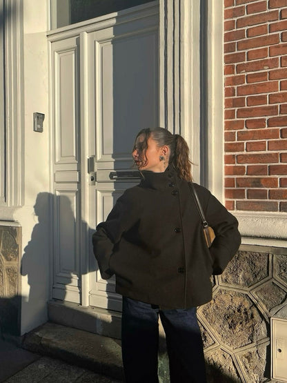 Amarenne - High-Neck Buttoned Jacket