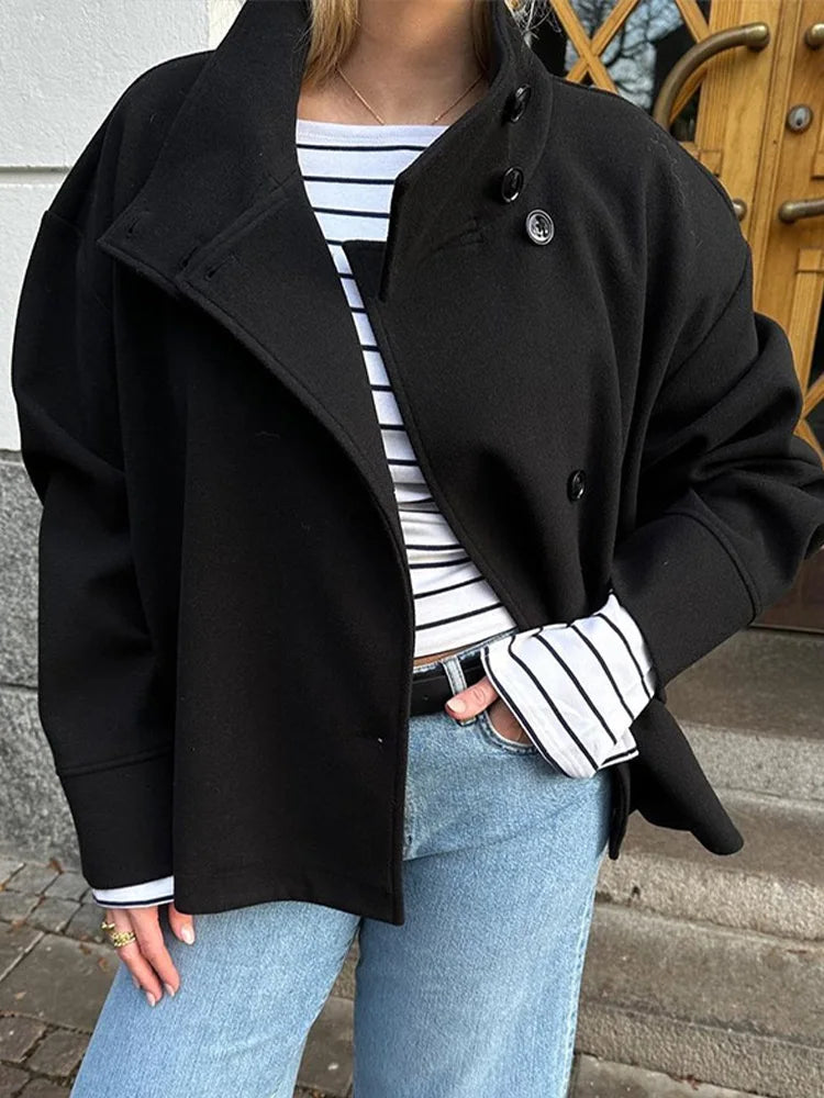 Amarenne - High-Neck Buttoned Jacket