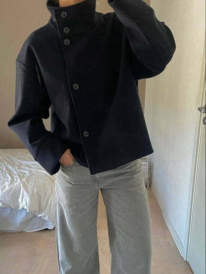 Amarenne - High-Neck Buttoned Jacket