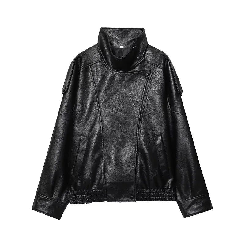 Women’s Black Oversized Leather Bomber Jacket