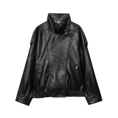 Women’s Black Oversized Leather Bomber Jacket