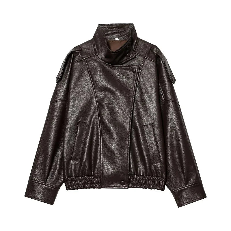 Women’s Black Oversized Leather Bomber Jacket