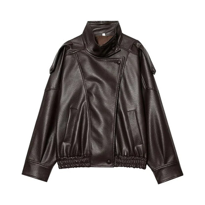 Women’s Black Oversized Leather Bomber Jacket