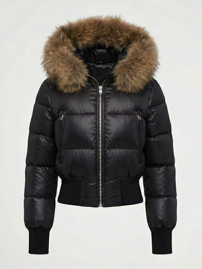 Amarenne - Faux Fur Hooded Puffer Jacket