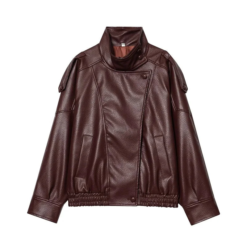 Women’s Black Oversized Leather Bomber Jacket