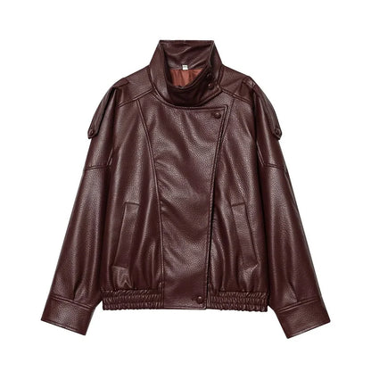 Women’s Black Oversized Leather Bomber Jacket