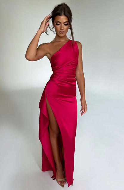 Amarenne - Satin Slit Maxi Dress