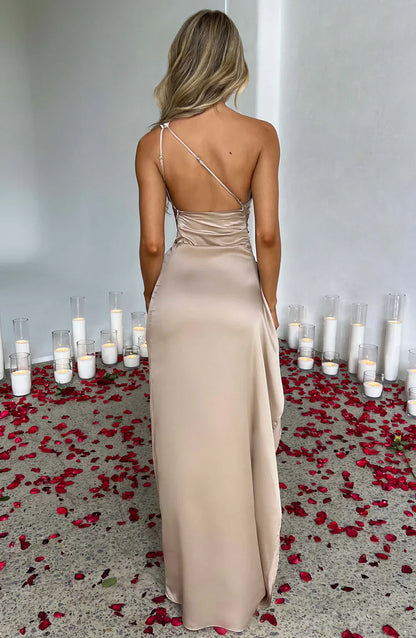 Amarenne - Satin Slit Maxi Dress